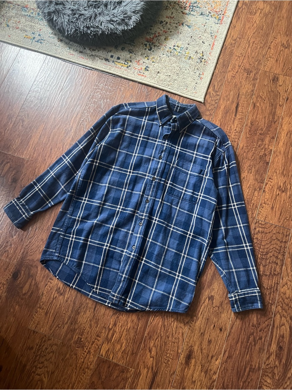 Vintage L.L. Bean Men's Flannel Shirt Blue Plaid Made in USA Size Medium